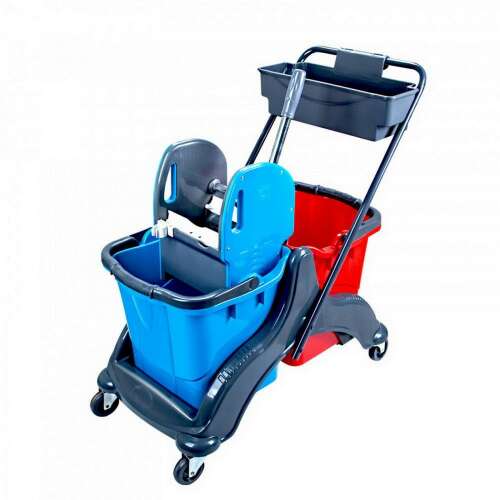 Cleaning trolley with two 25 liter buckets, mop press and tool holder