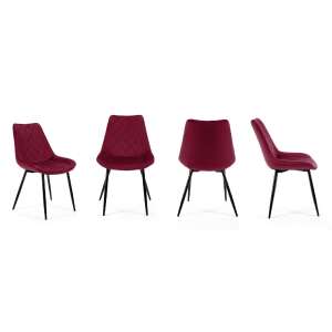 0488 Étkezőszék szett 4 db, bordó bársony székek fekete fém lábakkal, több szögből - Akord