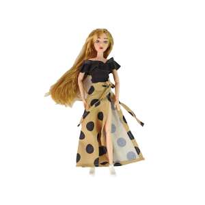 Emily doll with long blonde hair, wearing a black top and a polka dot skirt - Nonbrand Baba