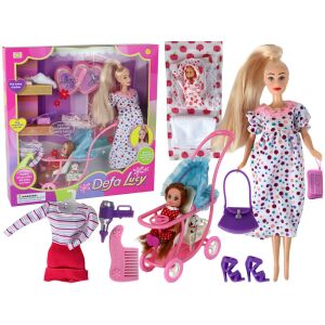 Defa Lucy Pregnant Doll Set with Accessories, including stroller, baby, and clothing - Lean Toys