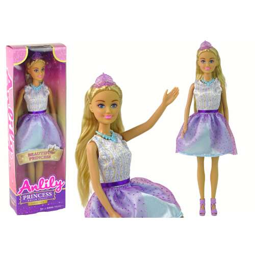 Anlily Prinzessin Puppe mit blonden Haaren, lila Kleid und Krone, verpackt und unverpackt