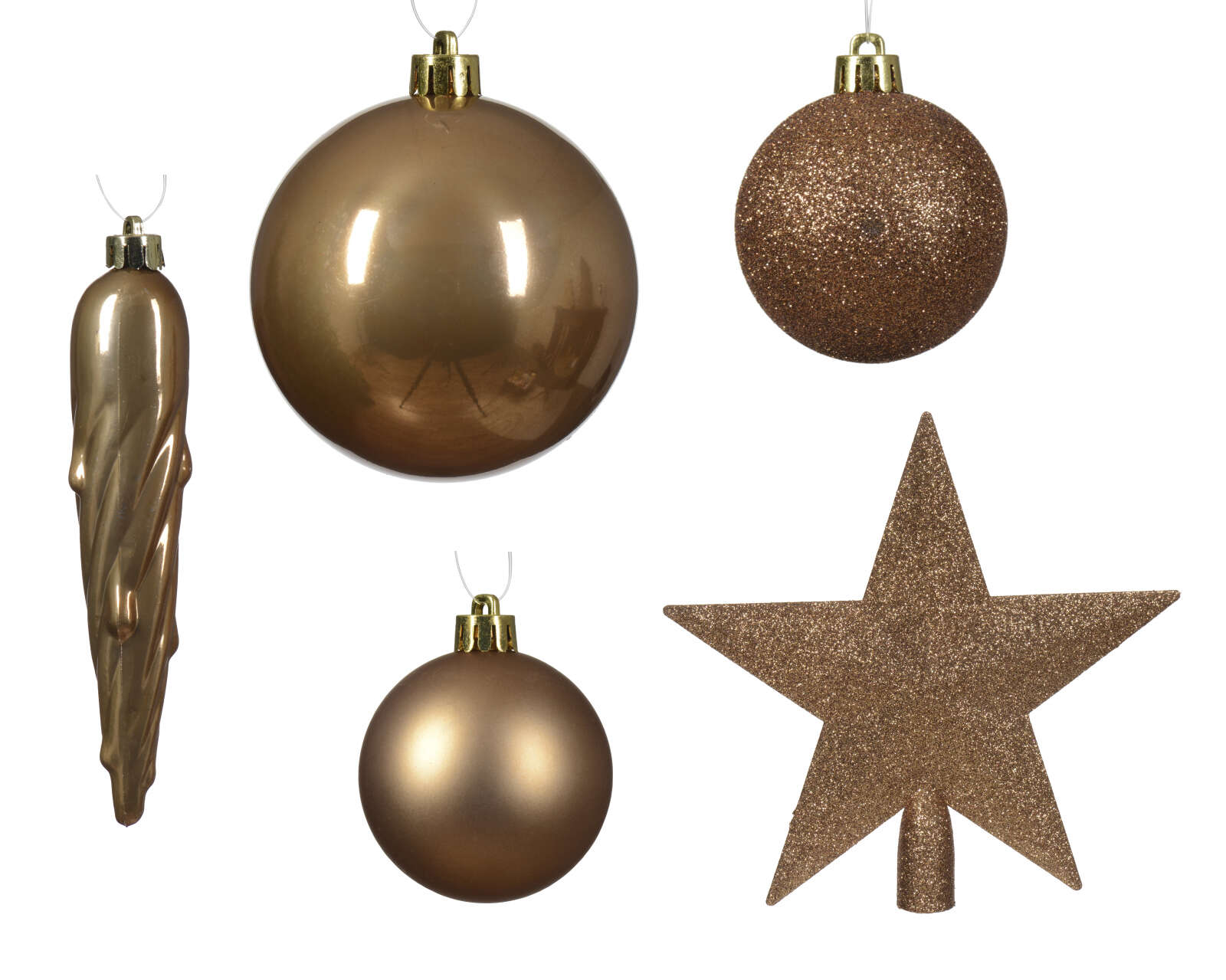 Karácsonyfadísz készlet - 33 db Barna Üveg Gömb és Csillag - 8 cm