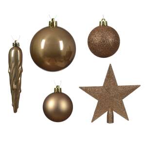 Set of 33 glass Christmas baubles, 8 cm, brown
