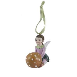 Forest Fairy Pine Ornament with Ball, 8 cm, Resin, Green 75660191 - Nonbrand Christmas Decoration