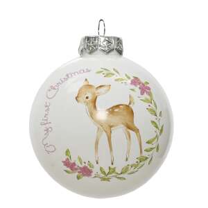 Glass Christmas ornament with a Bambi deer design, 'My first Christmas' text, perfect for a baby's first Christmas tree - Christmas tree ornament