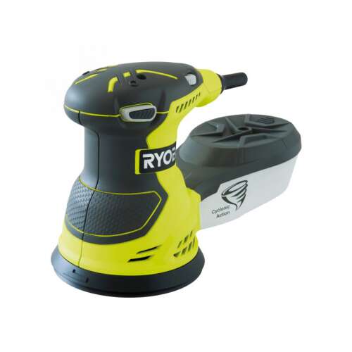 RYOBI ROS300 300W excenter csiszoló, sárga és fekete színben, porgyűjtővel
