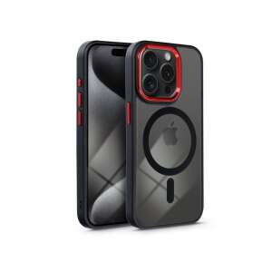 Black and red Apple iPhone 15 Pro silicone case with MagSafe ring, Edge Mag Cover - Haffner