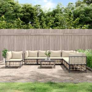 vidaXL 9-piece anthracite gray polyrattan garden lounge set with cushions, outdoor furniture set for relaxing and entertaining - Garden Set