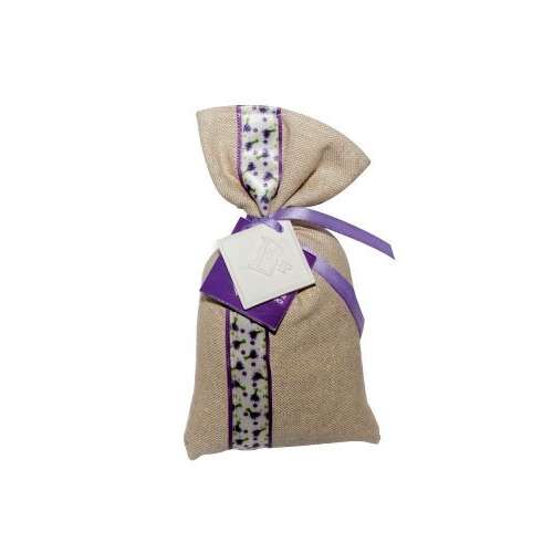 Lavanderaie de Haute Provence levendula illatpárna 10x17cm, természetes lenvászon zsák lila szalaggal és levendula illattal