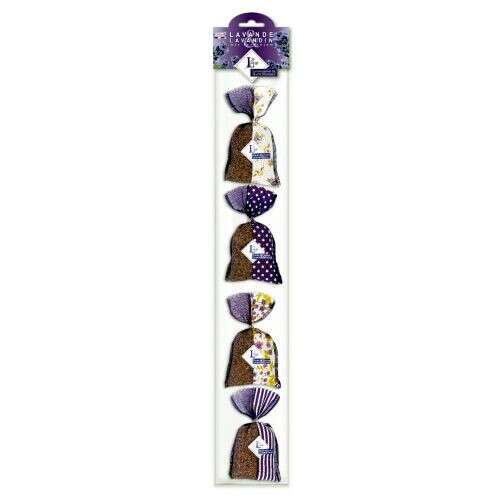 Lavanderaie de Haute Provence Levendulával töltött illatos zsákok, Bicolore Violet, 4-es füzér, 18g - Illatpárna