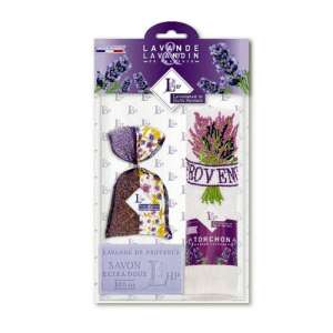 Lavanderaie de Haute Provence Levendula ajándékcsomag illatos zsákkal, szappannal és hímzett kéztörlővel - Illatpárna