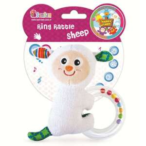 BamBam Gyűrűs csörgő bárányka baba játék, plüss bárány színes gyűrűvel - Csörgő