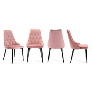 054 Étkezőszék szett 4db, rózsaszín bársony fekete lábakkal, több nézetből - Akord