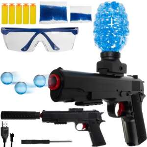 Kruzzel gel blaster toy gun with accessories, including gel balls, darts, safety glasses, silencer, charger, and screwdriver - Toy Gun, Bullet