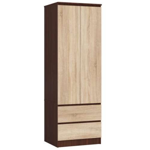Wenge und Sonoma Kleiderschrank mit zwei Türen und zwei Schubladen, P180_60