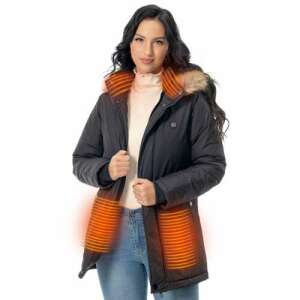 Dollcini, elegáns fűthető női kabát, télikabát,9 fűtött elem USB fűtési rendszerrel, Szélálló elektromos szigetelt,Fekete,401251 90275696 Női dzsekik