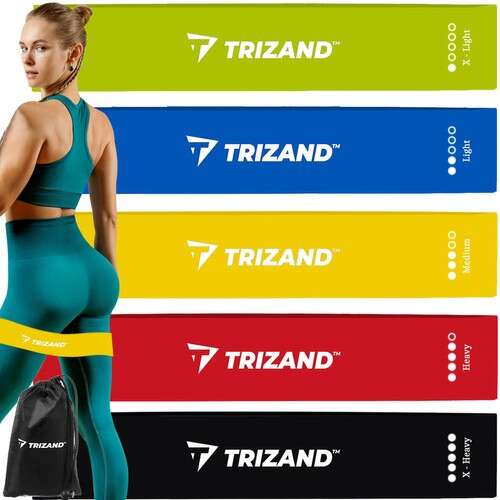 Trizand Resistance Bands set of 5, with different resistance levels and a carrying bag