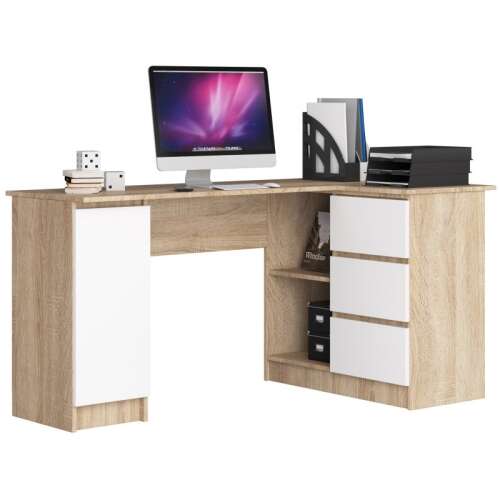 Corner desk with white drawers and Sonoma oak top, perfect for home office or study