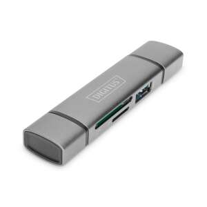 Digitus DA-70886 Combo Kártyaolvasó Hub, szürke, USB-C, USB-A, SD, microSD, TF, kártyaolvasó, hub, adapter - Kártyaolvasó