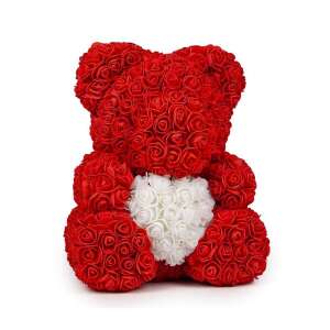 Piros rózsaszőrös maci fehér szívvel, 40 cm, ajándék Valentin-napra, születésnapra, évfordulóra - Ajándék ötlet Valentin-napra