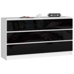 Akord CLP K140 Modern Komód 6 Fiókos Magasfényű Fekete-Fehér