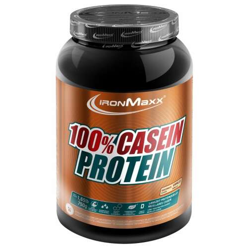 IronMaxx 100% Kazein Protein, 750g-os doboz, fekete és narancssárga címkével