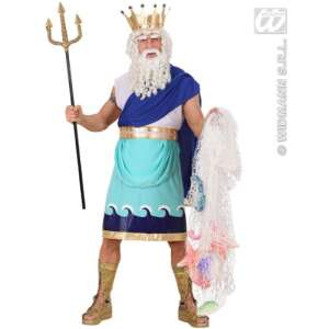 Poseidon férfi jelmez, XXL méret, tartalmaz tunikát, övet, koronát és hálót - Widmann
