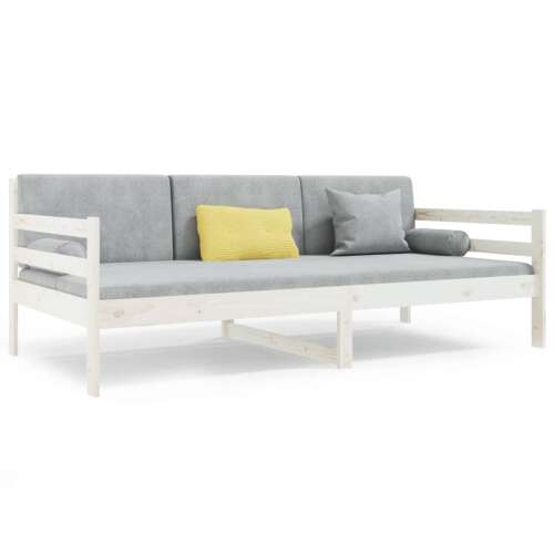 vidaXL fehér tömör fenyőfa kanapéágy 90x190 cm párnákkal - Kanapé