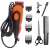 Electric pet clipper with adjustable blade, black and orange color, with accessories: combs, oil, brush, comb, scissors