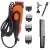 Electric pet clipper with adjustable blade, black and orange color, with accessories: combs, oil, brush, comb