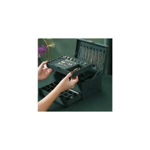 Green jewelry box with compartments for necklaces, earrings, rings, and bracelets - Jewelry Box