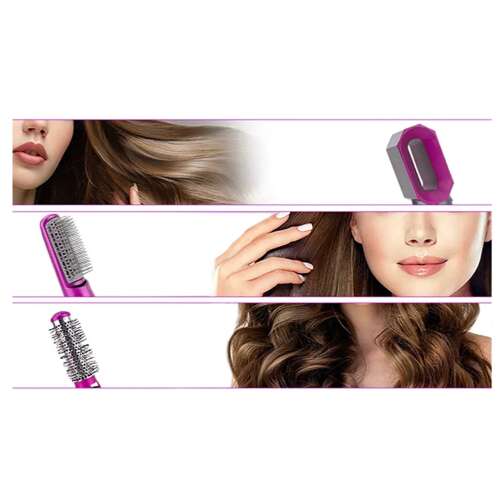 Set 3 în 1: uscător de păr, ondulator și perie de păr, cu o femeie cu păr drept, o femeie cu păr ondulat și instrumente de styling pentru păr