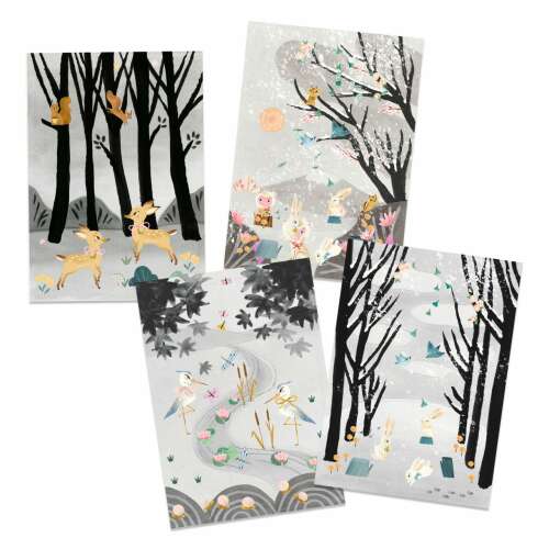 Djeco Kreatív műhely Utolsó havazás - 4 Japanese-inspired painting and collage activity cards