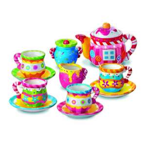 Paint Your Own Mini Tea Set, 4M Kidz Labs, colorful tea set with teapot, cups, saucers, sugar bowl, and creamer - Creative Toy