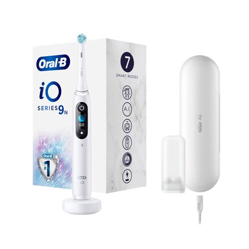 Elektrická zubná kefka Oral-B iO9 White Alabaster s nabíjacou stanicou, cestovným puzdrom a hlavicou kefky