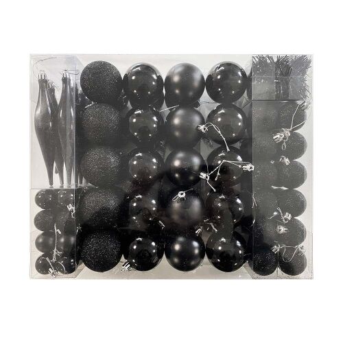 Timeless Tools 112-Piece Black Christmas Ornament Set in Packaging