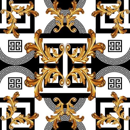 Versace Lux 3D vinyl tapéta, fekete-fehér arany díszítéssel - Tapéta