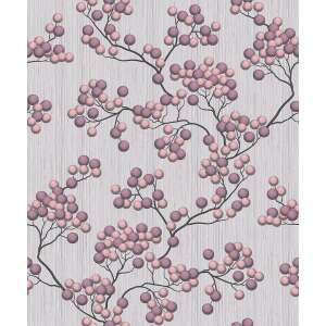 Simplex Ramus Lila wallpaper, floral pattern, pink and grey, wallpaper roll - Interior design