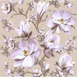 Simplex Vesta 3D beige wallpaper, floral pattern with white flowers on a beige background - Decoration