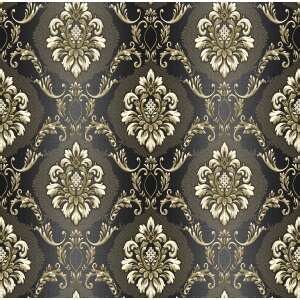 Black and gold damask wallpaper pattern - Interior design