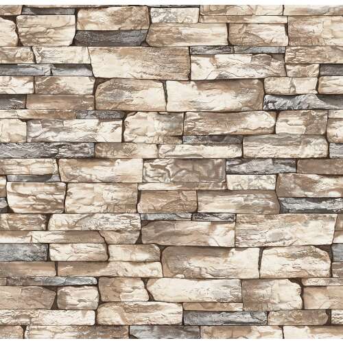 Bézs tégla 3D hatású tapéta, vízálló, 0.53m x 10m tekercs