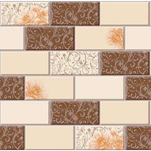 Tapet Gala 3D bej impermeabil, model de cărămidă cu design floral - Wallpaper