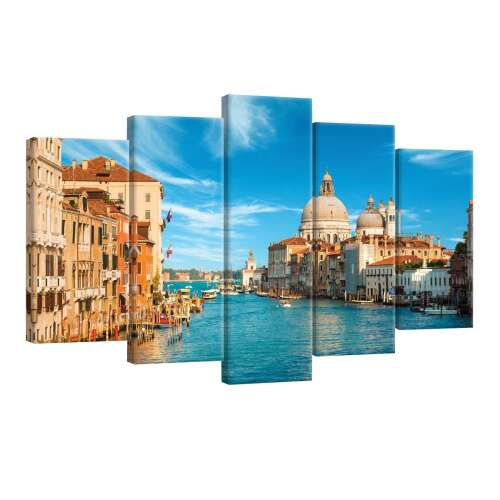 Velence 5 részes vászonkép szett, a Grand Canal panorámás kilátásával a San Marco bazilikával a háttérben - Otthon és kert