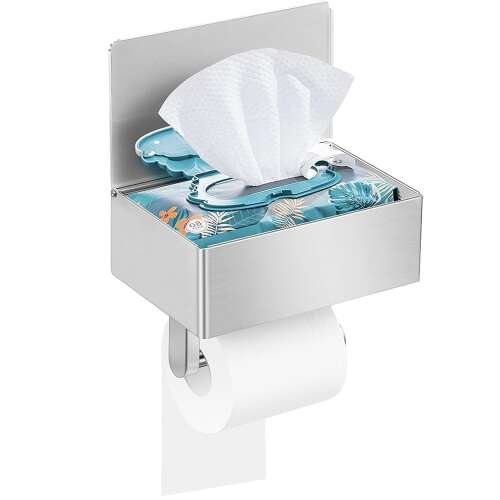 WC-papír tartó, Quasar & Co., tároló polccal és nedves papírzsebkendő polccal, 20,5 x 13 x 15,5 cm, fém, szürke