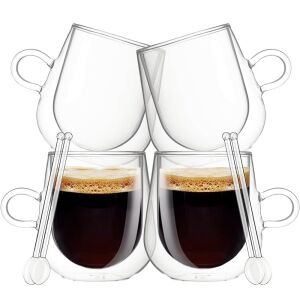 Quasar & Co. double-walled glass cup set with coffee and tea spoons, 4 pcs - Glass