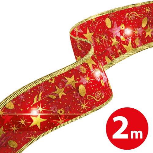Rotes Weihnachts-LED-Band mit goldenen Sternen und Noten, 2 Meter lang
