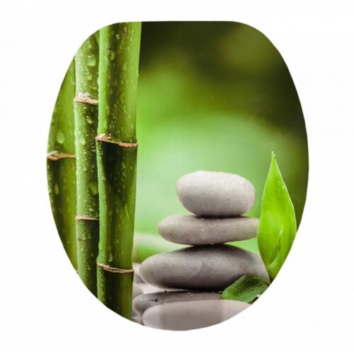 Quadrat Bambusz WC Ülőke - Zöld, Zen kövekkel és bambusz mintával