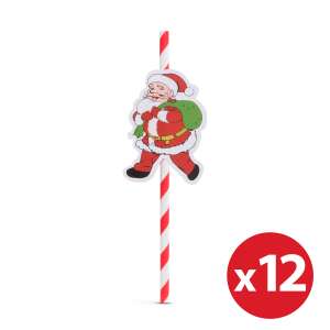 Červeno-biely pruhovaný papierový slamka s dizajnom Santa Clausa - Slamky