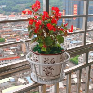 White Hanging Flower Pot Holder for Balcony Railing - Flower pot
