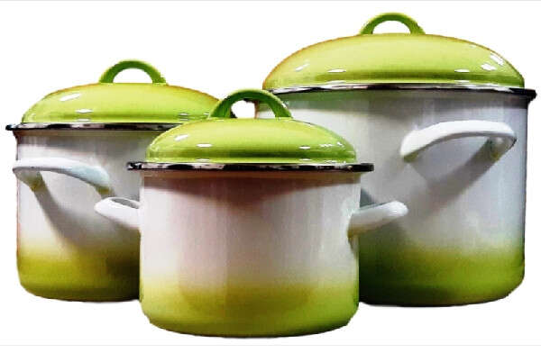 Bonyhádi EMA-LION Zománcozott Fazékszett - 6 db, Világoszöld